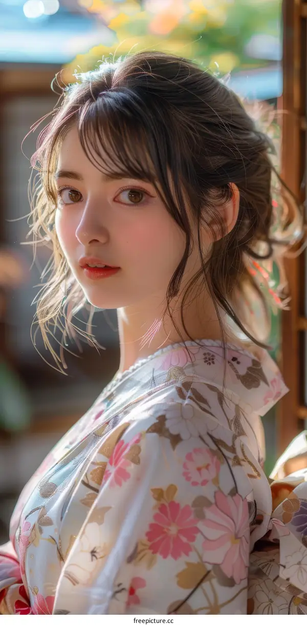 Beautiful Asian Woman in Traditional Japanese Dress