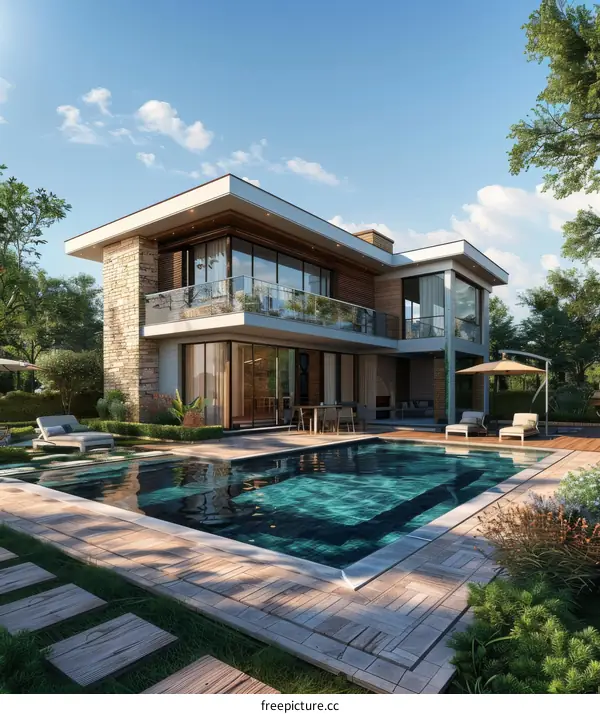 Modern Villa with Swimming Pool Illustration