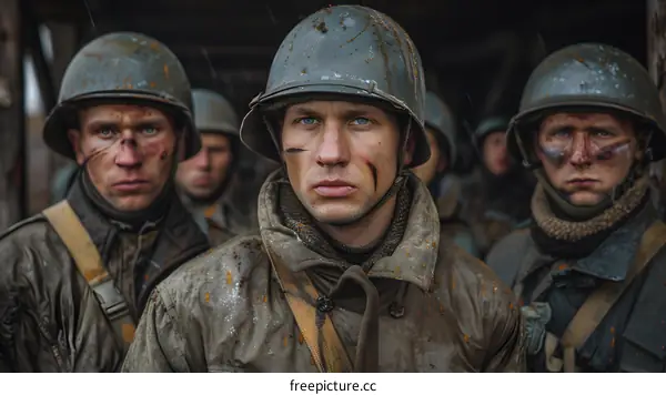 A group of soldiers in a war zone.