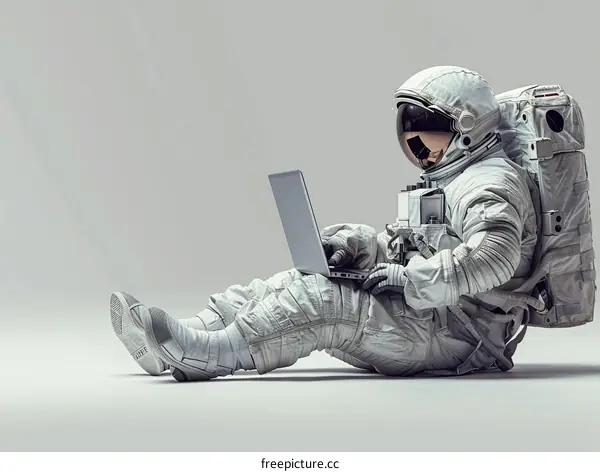 Astronaut on Moon Using Laptop