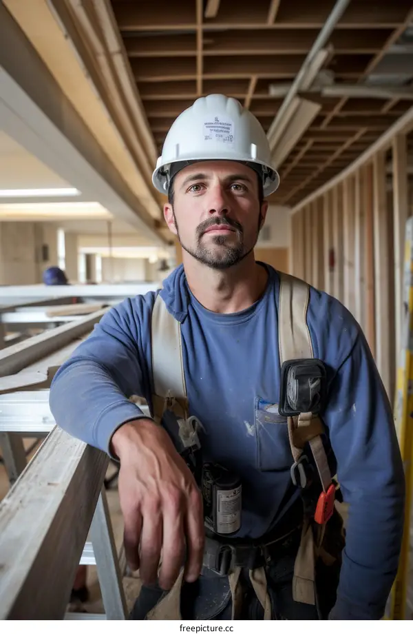 Construction worker wearing a hard hat and safety vest