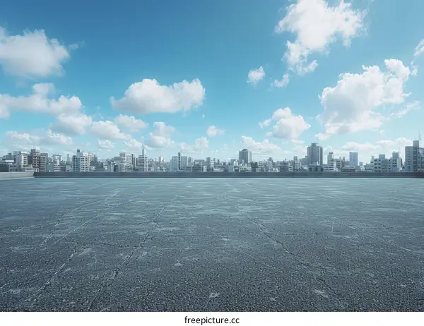 Cityscape: A Modern Metropolis with Blue Sky and White Clouds