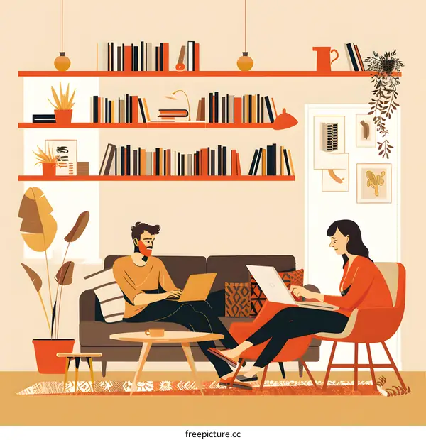 Couple Working From Home Using Laptops