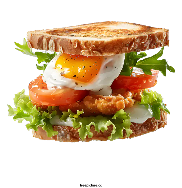 [Transparent Background PNG]Fried Egg Sandwich With Lettuce and Tomato