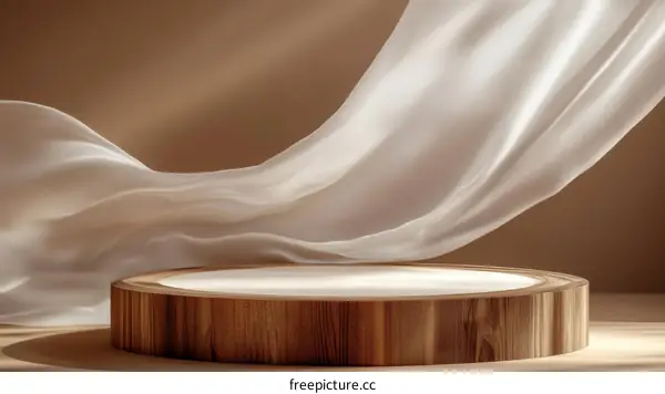 Elegant Wooden Display Podium with Flowing Fabric