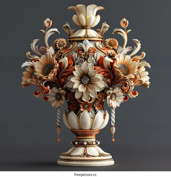 3D rendering of a decorative vase with flowers