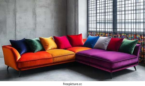 Colorful Modern Sectional Sofa with Cushions