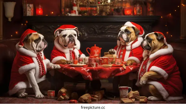 Bulldog Santa Tea Party: Christmas Fun with Four Friends