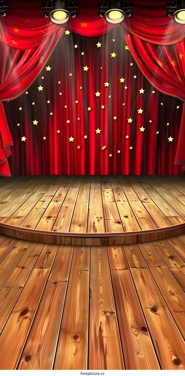 Red Stage Curtains With Gold Stars Background