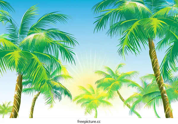 Tropical Palm Trees Summer Background Illustration