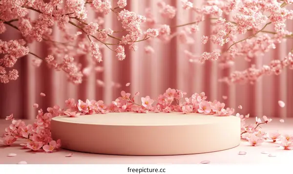 Pink Cherry Blossom Display Platform Illustration