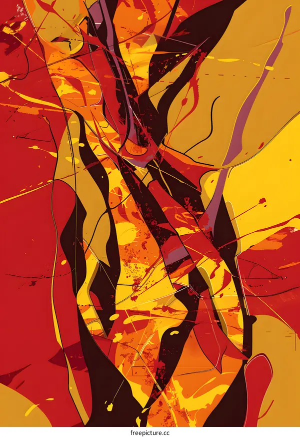 Abstract Digital Art Painting with Yellow Red and Black Colors