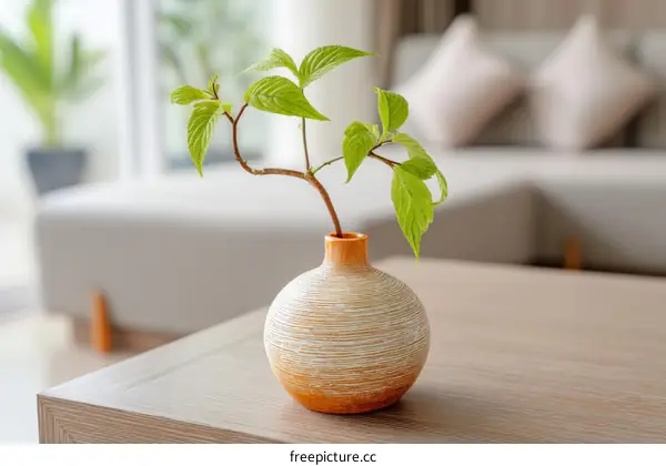 Stylish Plant in a Vase on a Wooden Table