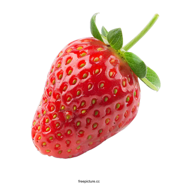 [Transparent Background PNG]Fresh Ripe Red Strawberry with Green Stem