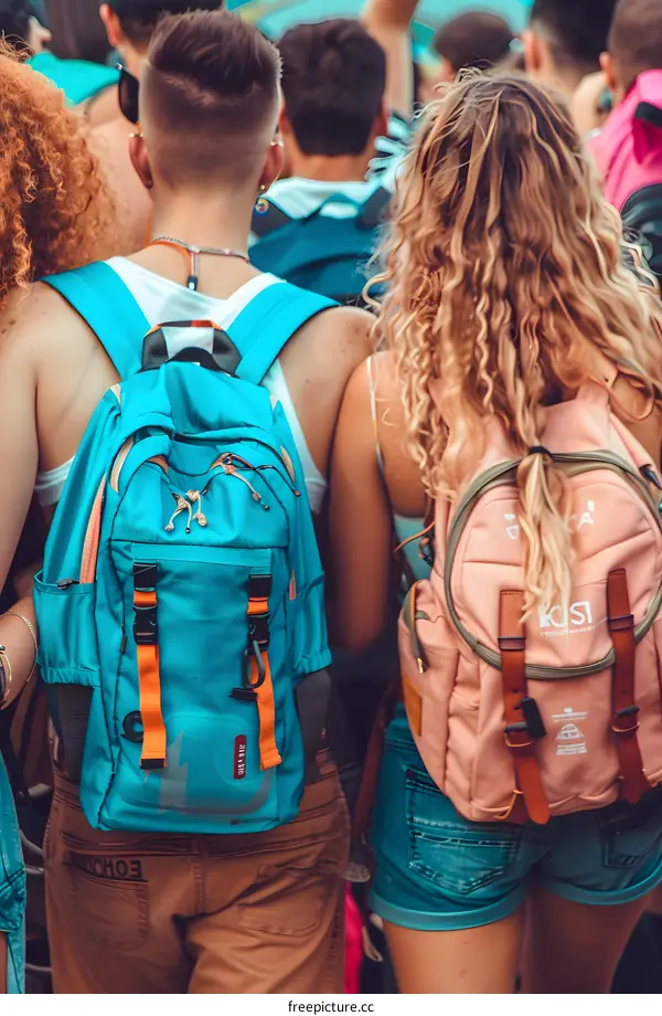 Backpacks of People in a Crowd