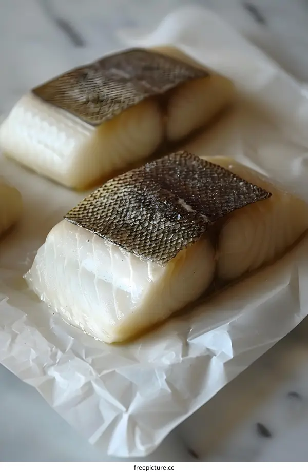 Fresh Cod Fillets on Parchment Paper