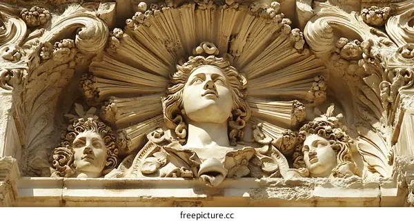 Ancient Stone Sculpture of a Woman with Rays of Light