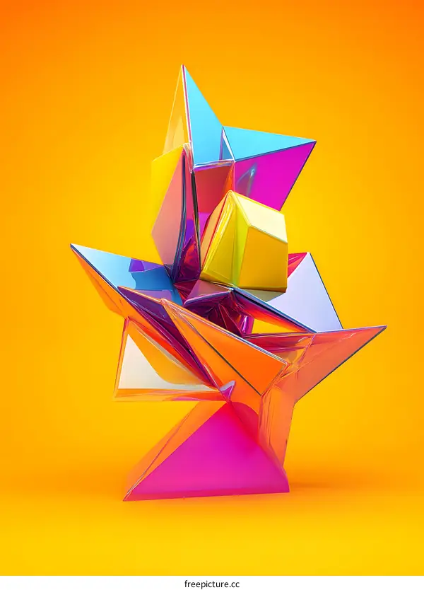 Abstract Colorful Geometric Shapes On Orange Background