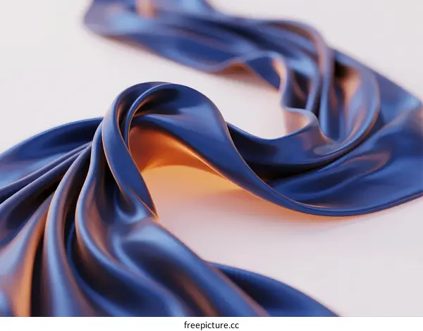 Shiny Blue Fabric Cloth with Smooth Curved Wrinkles
