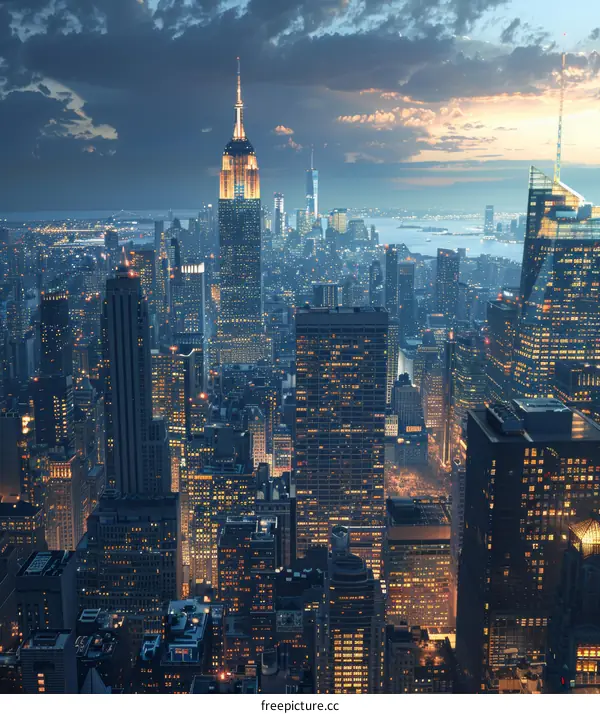 Night View of New York City Skyline