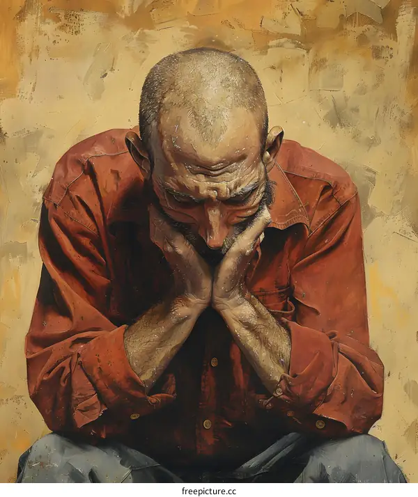 Portrait of a man with his hands on his face