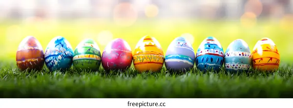 Colorful Easter Eggs on Green Grass