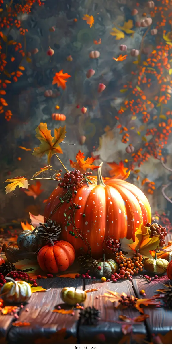Pumpkin and Autumn Leaves