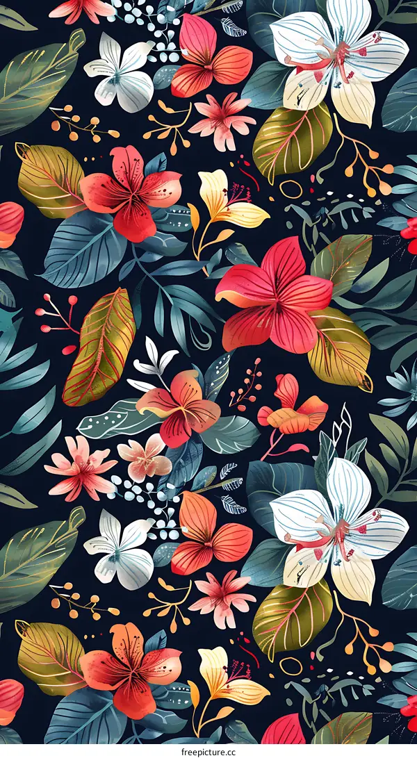 Colorful Tropical Floral Seamless Pattern