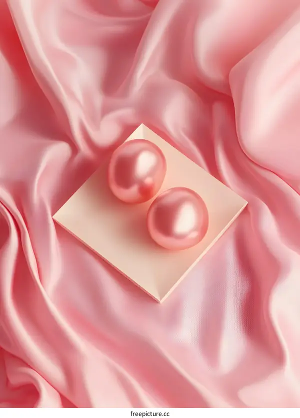 Two Pink Spheres on Pink Satin Fabric