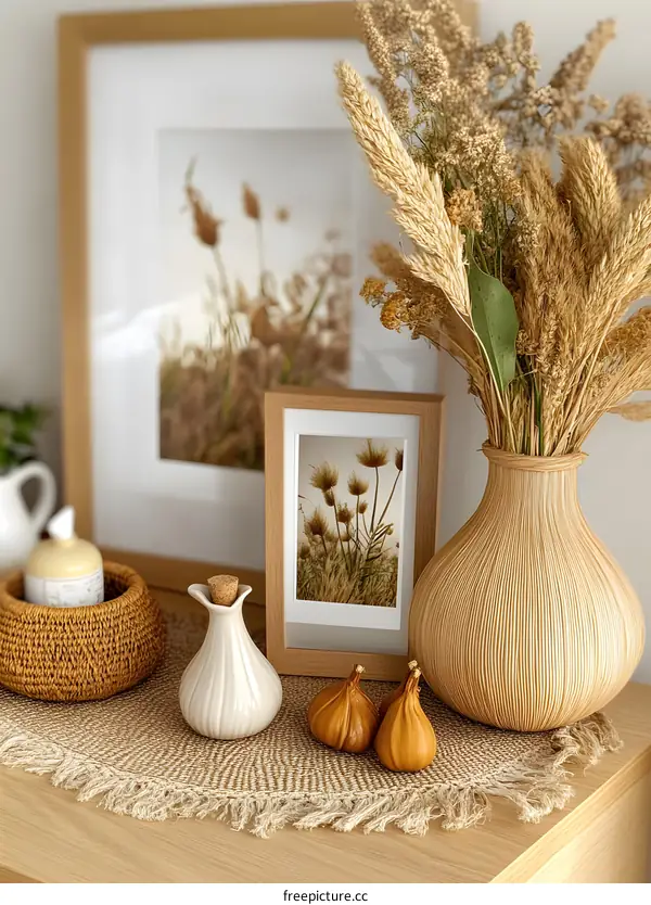 Dried Flower Arrangement in a Ceramic Vase