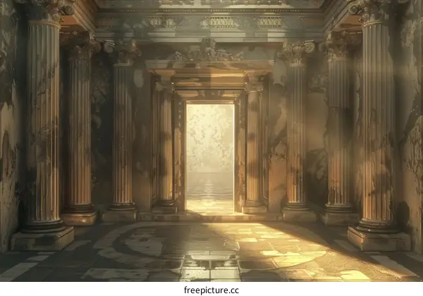Ornate Marble Hallway with Sunlight Rays