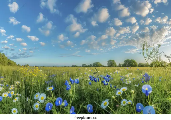 Bluebonnets and Daisies Under a Texas Sky