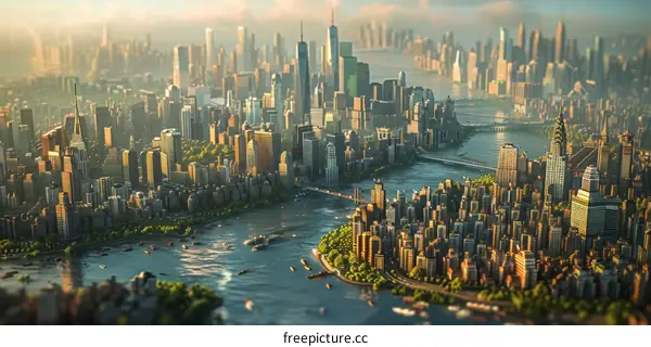 Aerial View of New York City Skyline Illustration