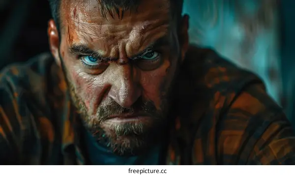 Close-up Portrait of a Caucasian Man with Angry Expression