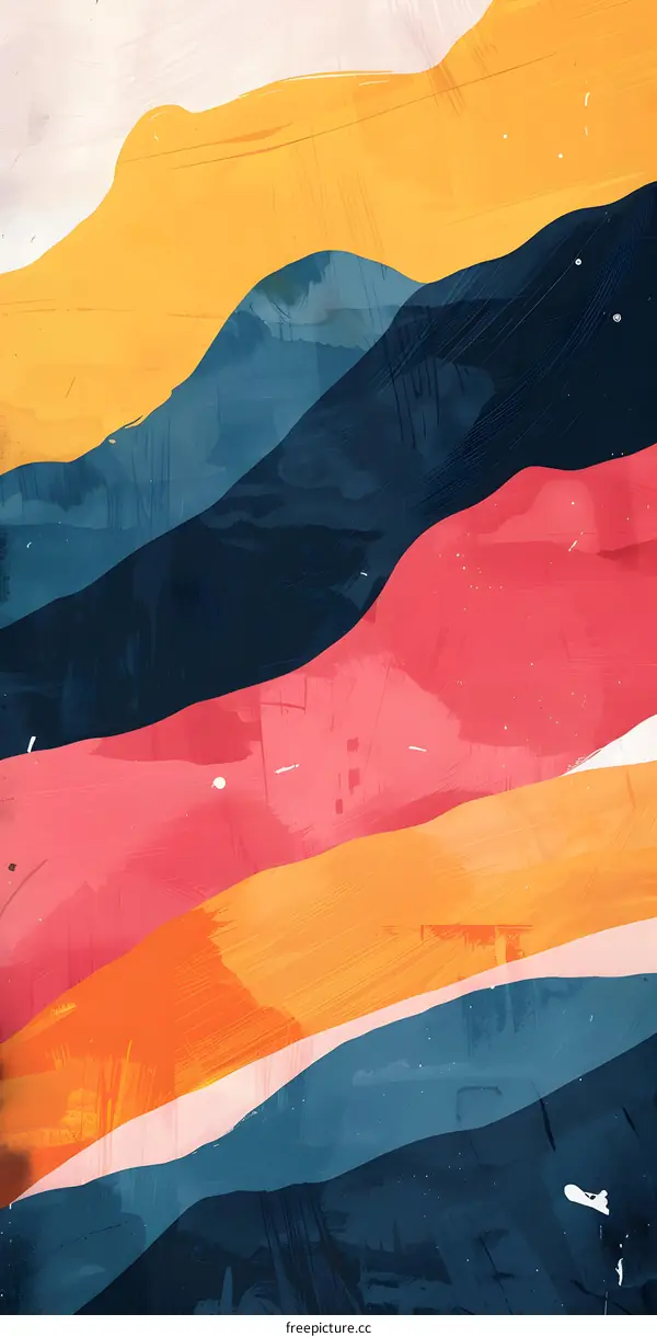 Abstract Mountain Landscape Painting with Blue, Yellow and Red Colors