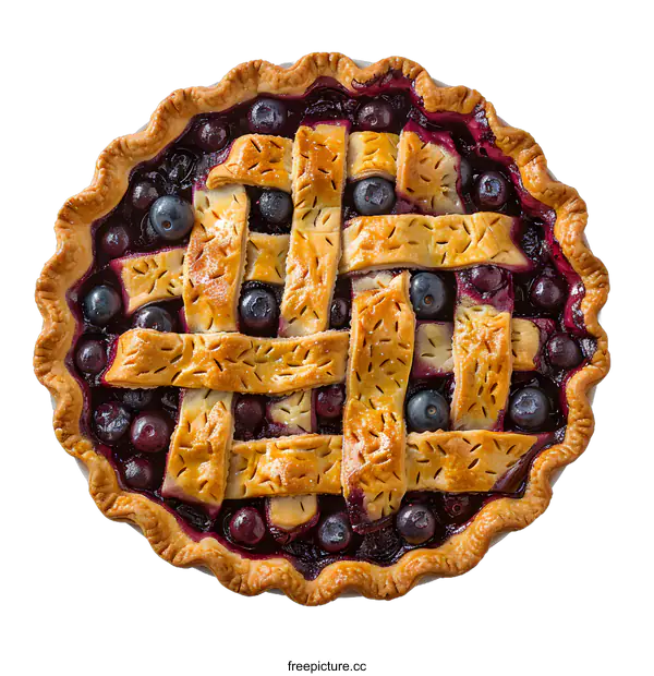 [Transparent Background PNG]Top view of a homemade blueberry pie with lattice crust