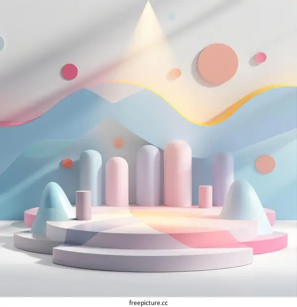 Pastel Podium with Spotlight: 3D Rendering