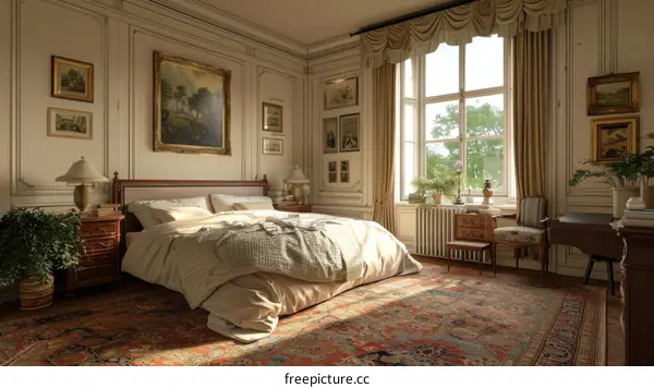 Elegant Classic Vintage Bedroom Illustration