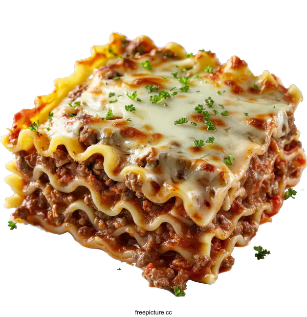 [Transparent Background PNG]Delicious Lasagna with Cheese and Parsley