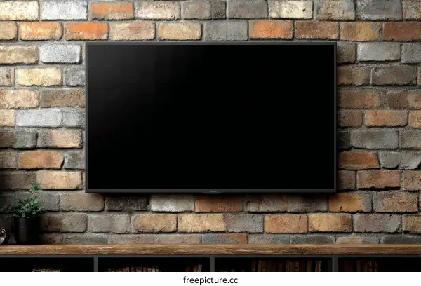 Modern Flat Screen TV Mounted on Brick Wall