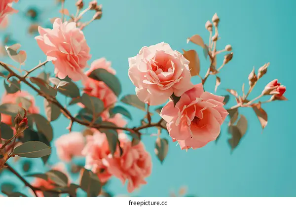 Pink Roses Blooming in the Summer Sky