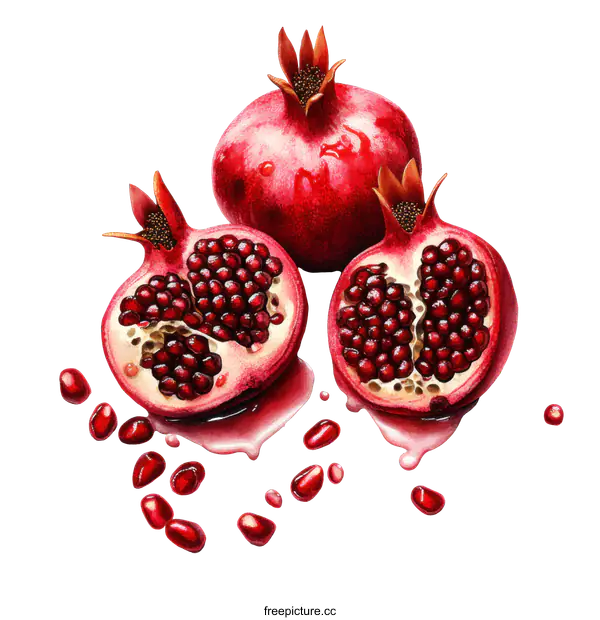 [Transparent Background PNG]Detailed Pomegranate Illustration on White Background