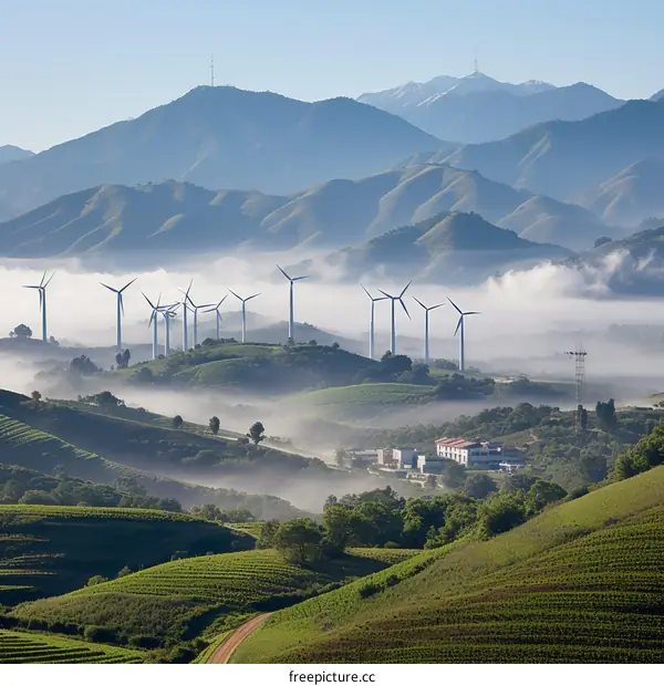 Wind Turbines in the Mountain Mist