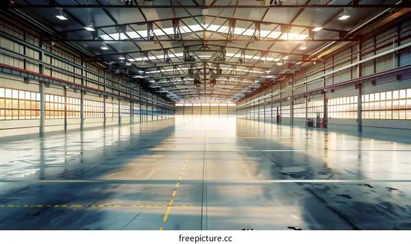 Large Empty Industrial Warehouse With Windows