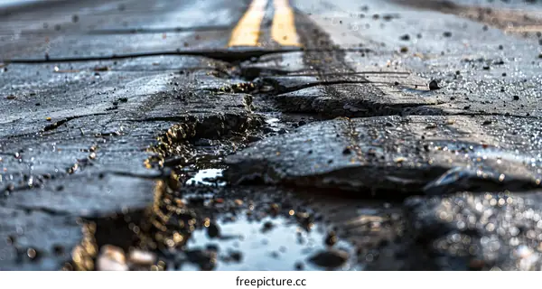 Close-up of an Asphalt Road Crack