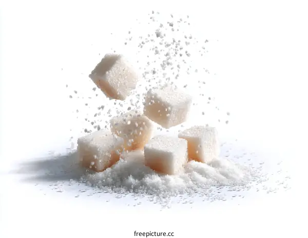 Sugar Cubes in Motion Against a White Background