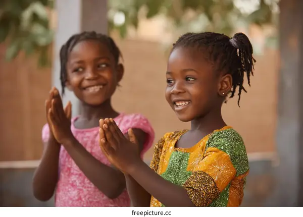 Two African Children Clapping Happily