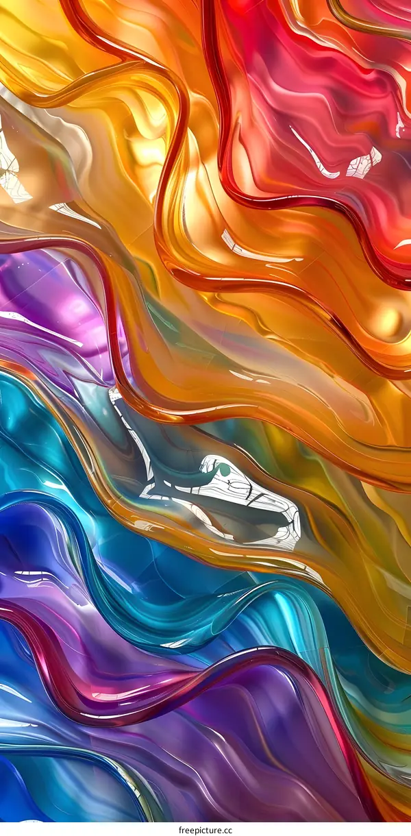 Colorful abstract painting with wavy shapes