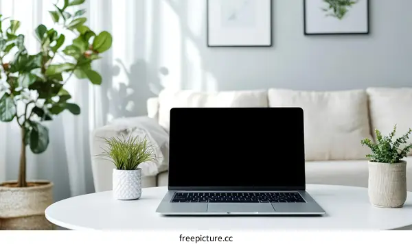 Modern Home Office Workspace with Laptop