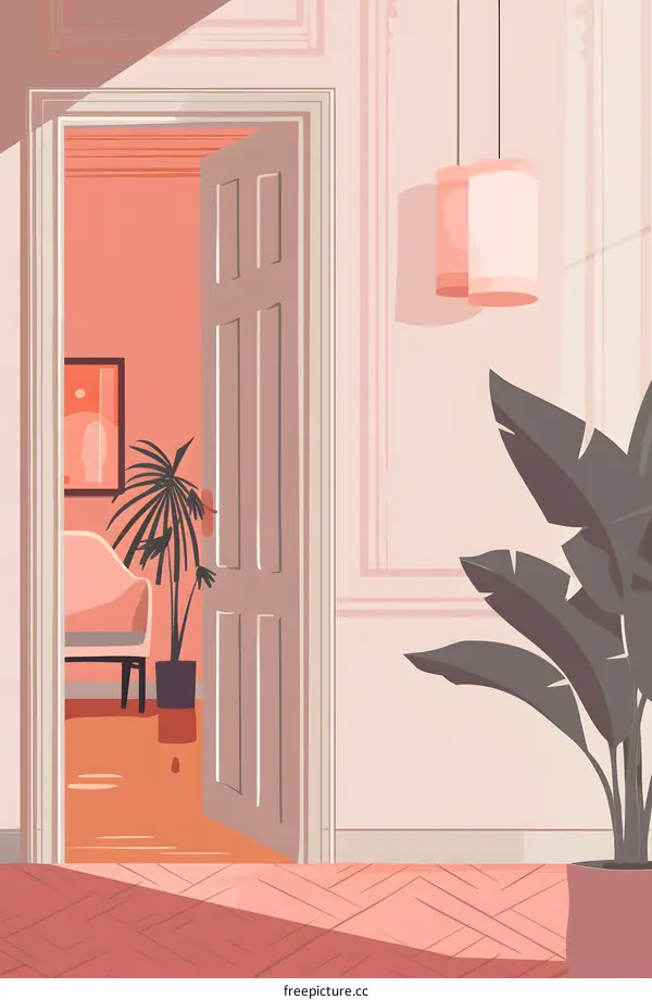 Open Doorway to a Pink Room with a Plant
